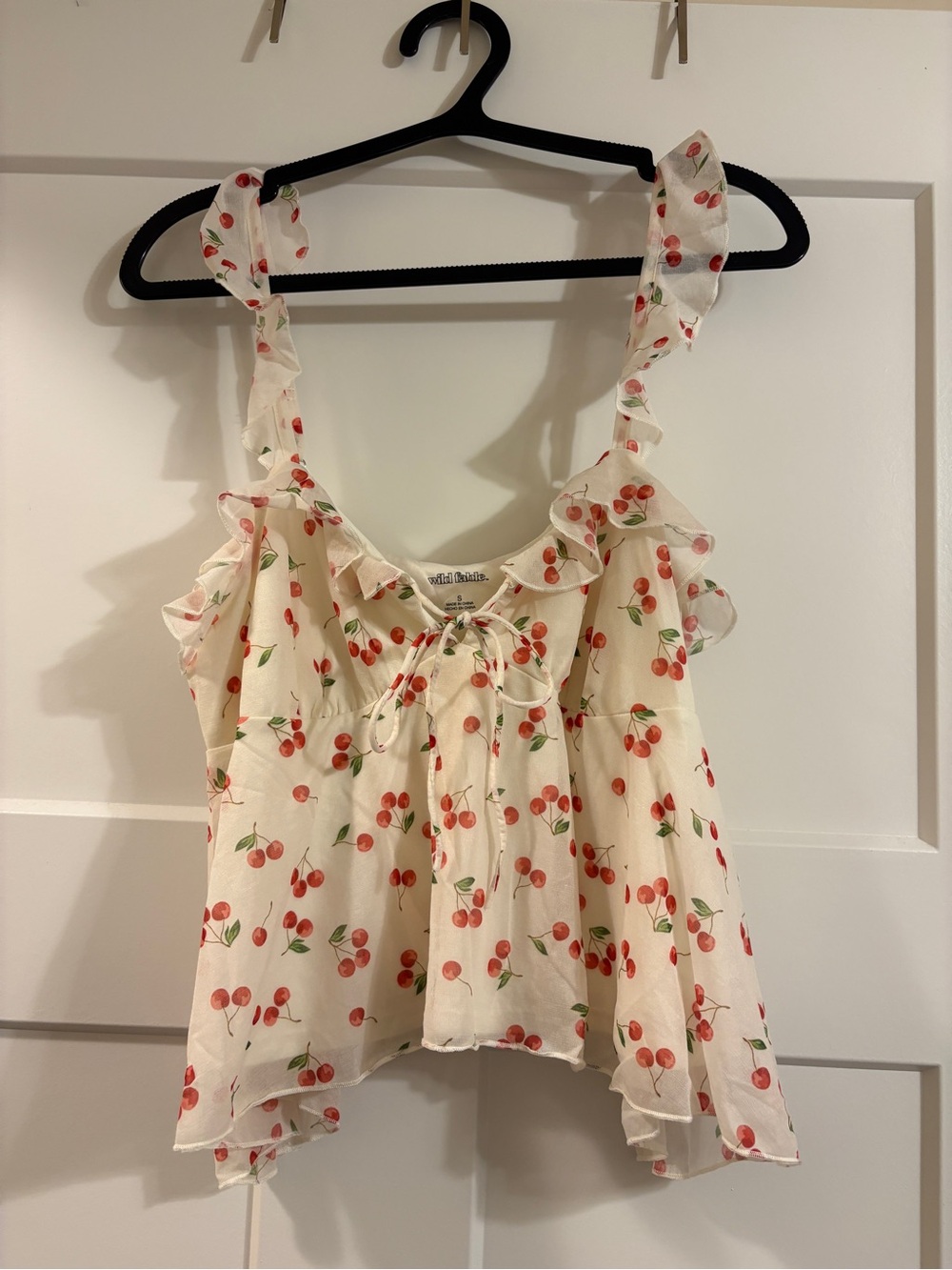 wild fable Cherry-Print Ruffle Tie-Front Tank Top - White & Red